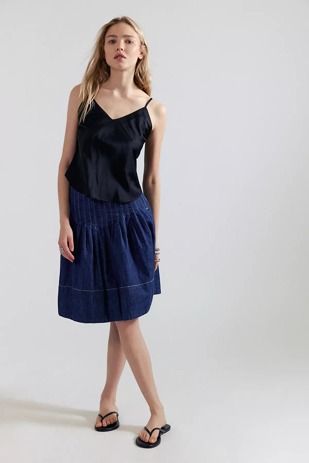 We The Free Peyton Pintuck Denim Midi Skirt