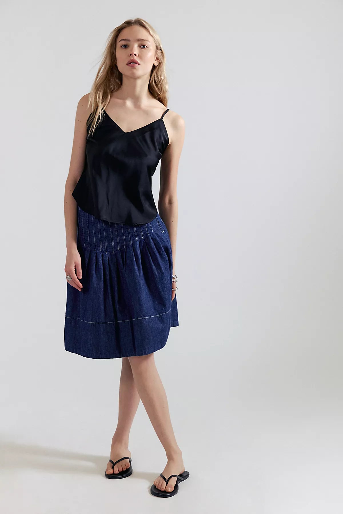 We The Free Peyton Pintuck Denim Midi Skirt