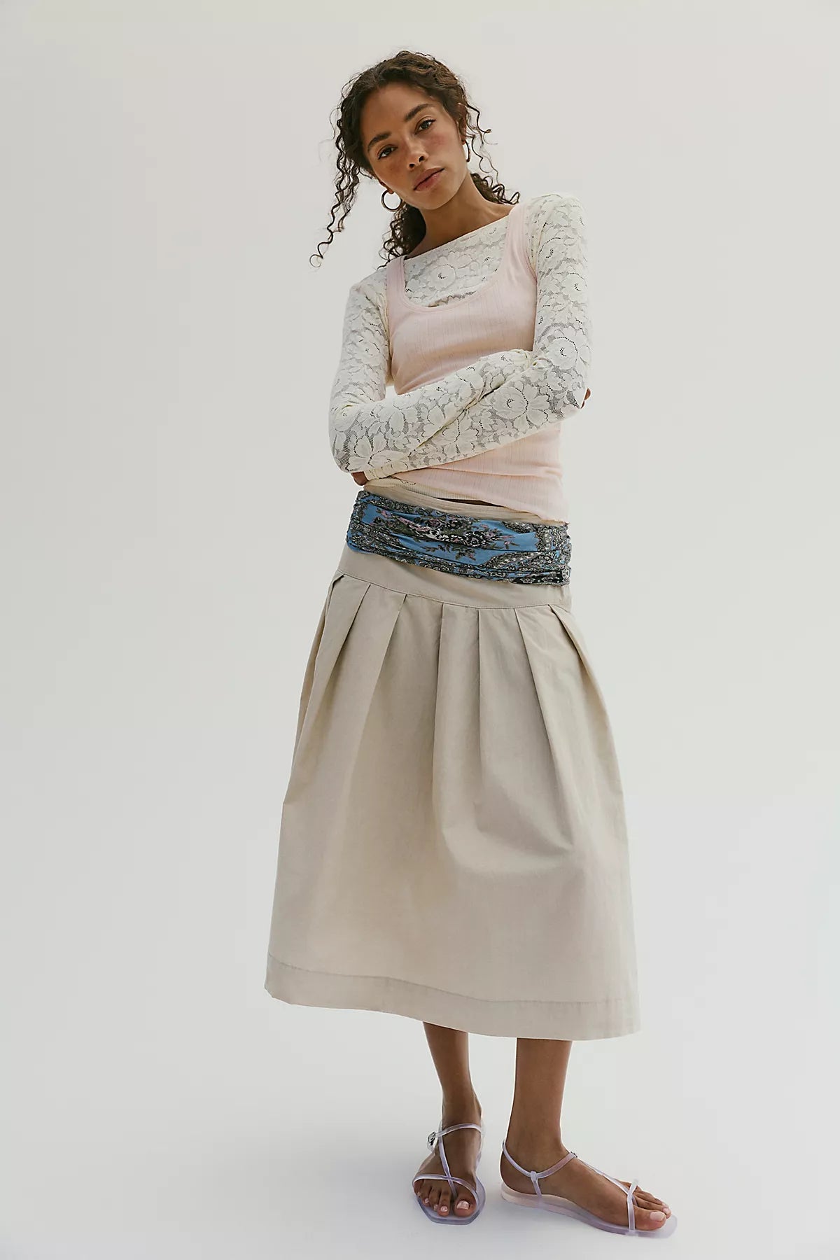 We The Free Skipper Pleated Chino Midi Skirt