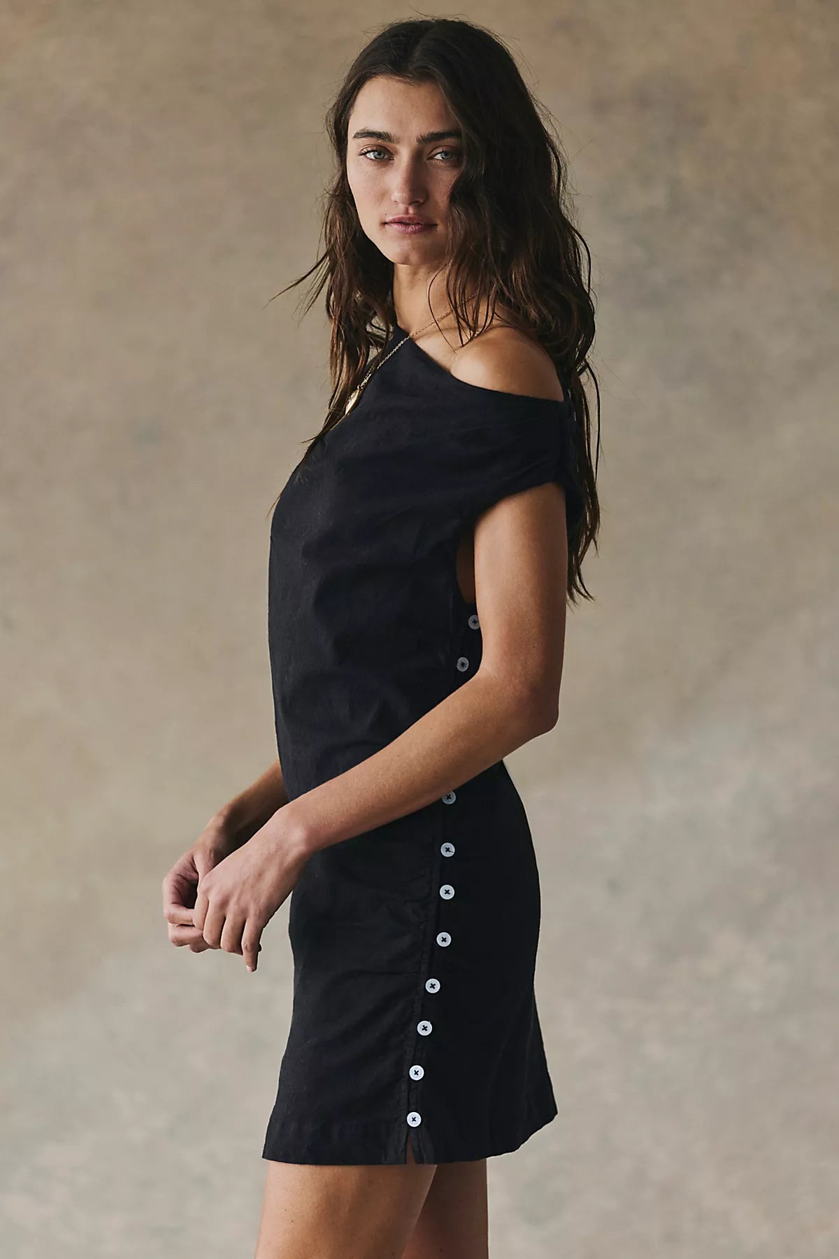 So Far Summer Stretch Linen Mini Dress