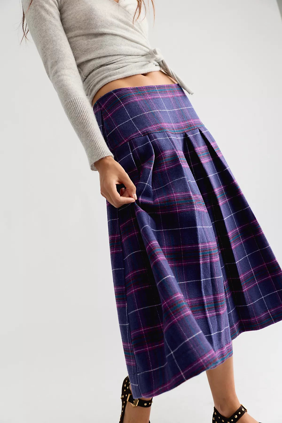 We The Free Skipper Pleated Plaid Midi Skirt