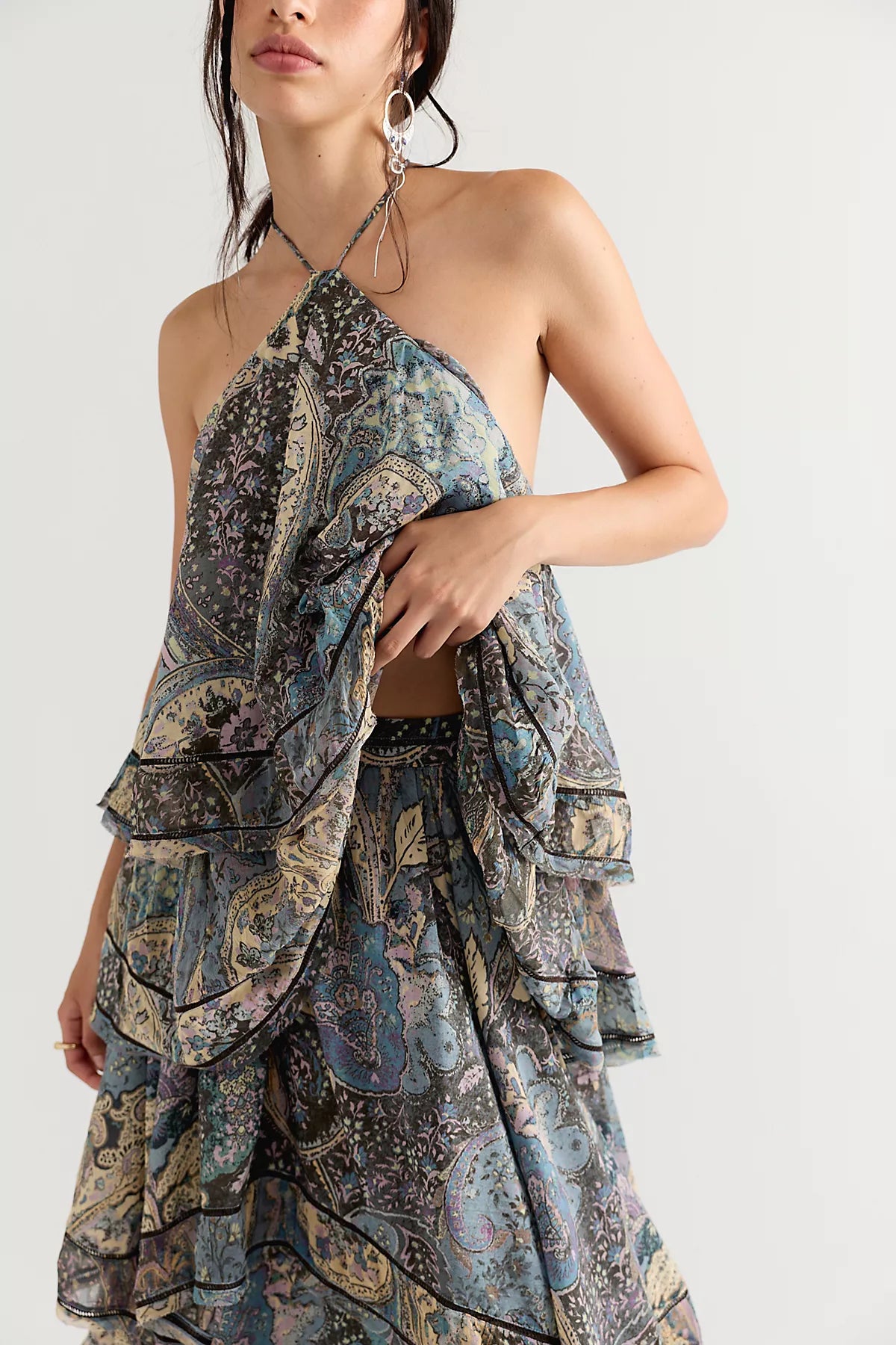 Trapeze Cotton Silk Maxi Skirt Set