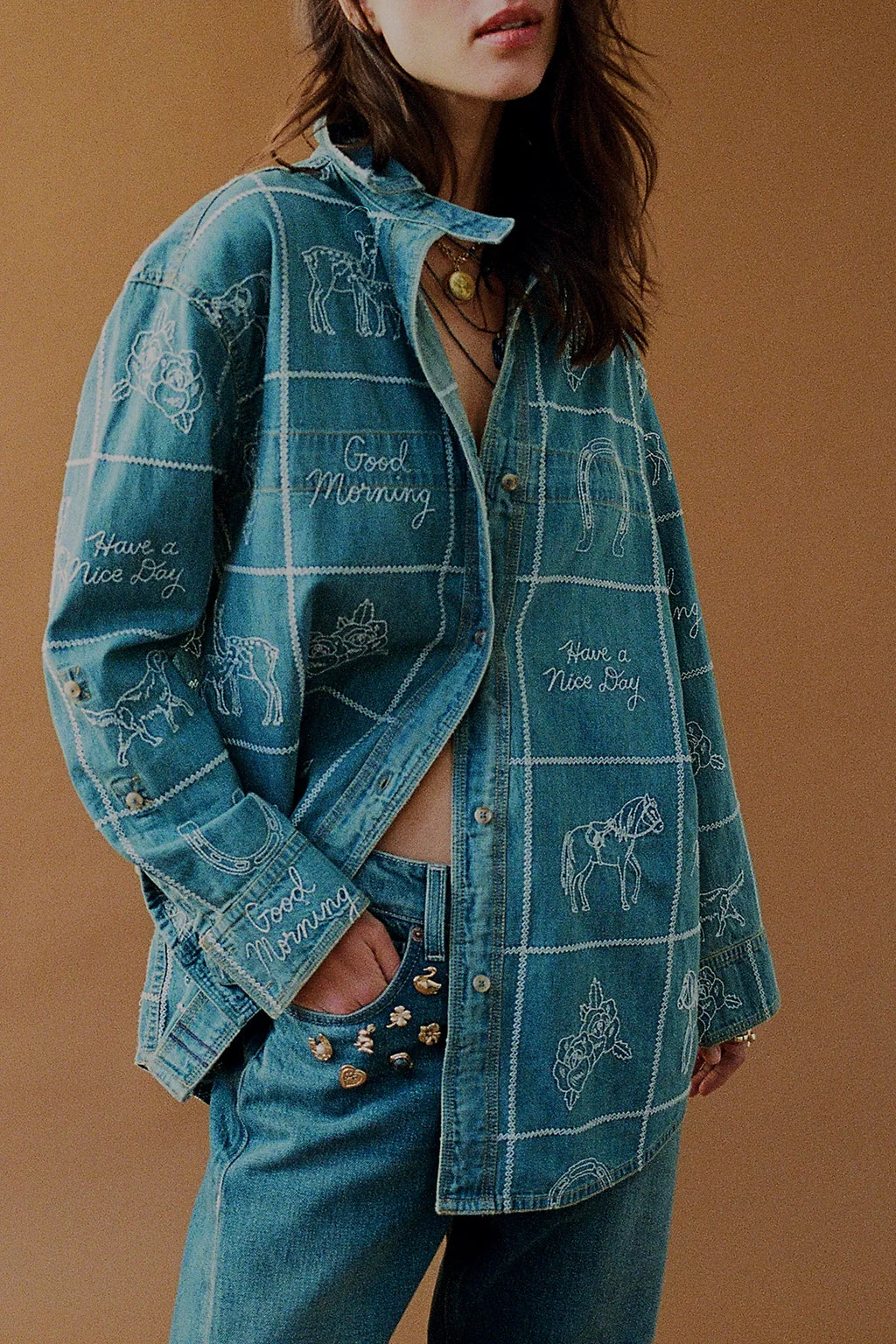 We The Free Have A Nice Day Denim Top