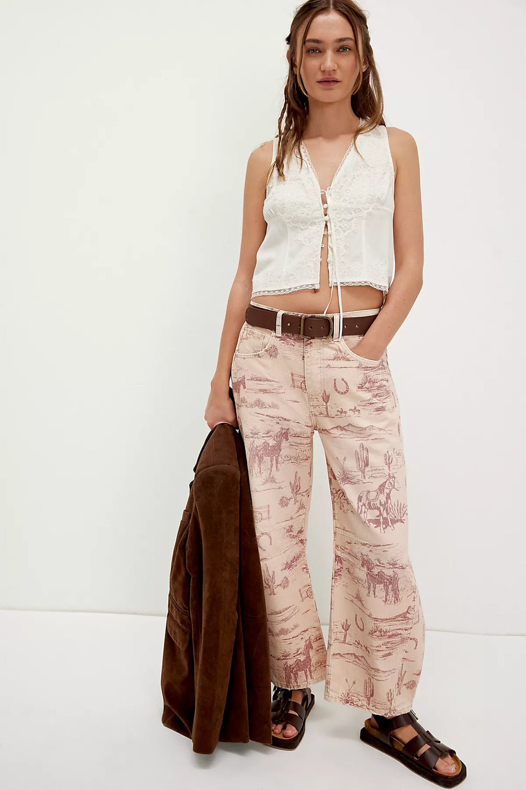 We The Free Good Luck Printed Barrel Jeans