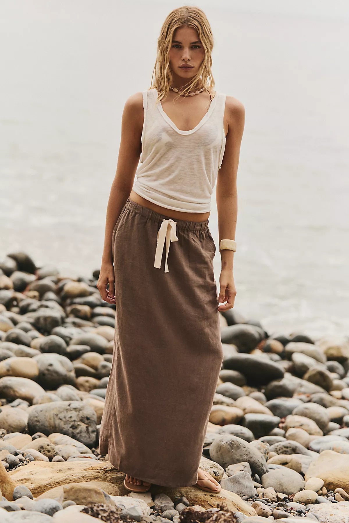 Sandshell Linen Blossom Maxi Skirt