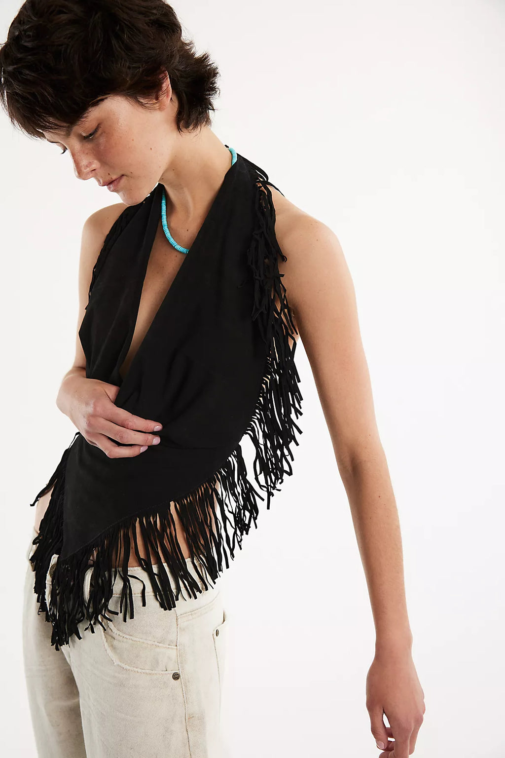 Understated Leather Madi Fringe Halter Top