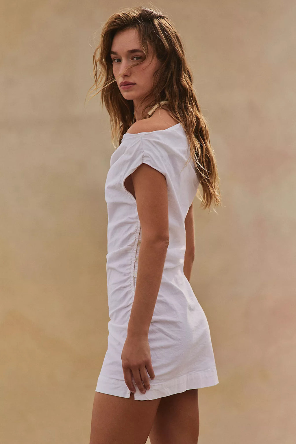 So Far Summer Stretch Linen Mini Dress