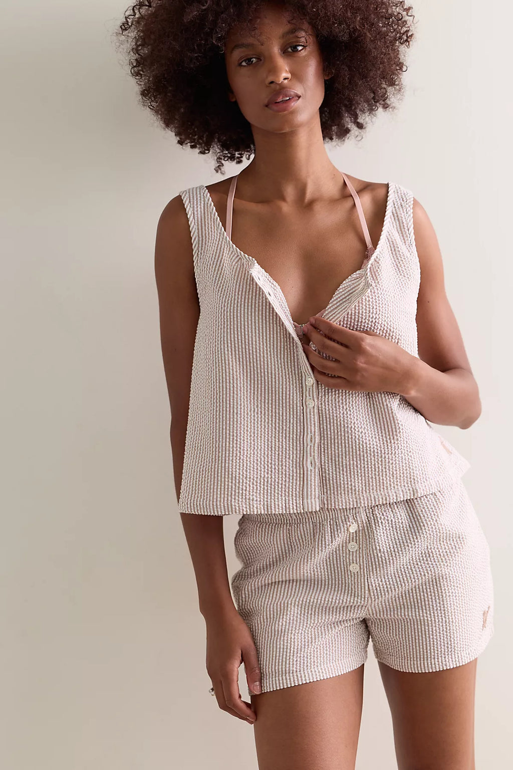 Nudea Cotton Seersucker Button-Down Tank