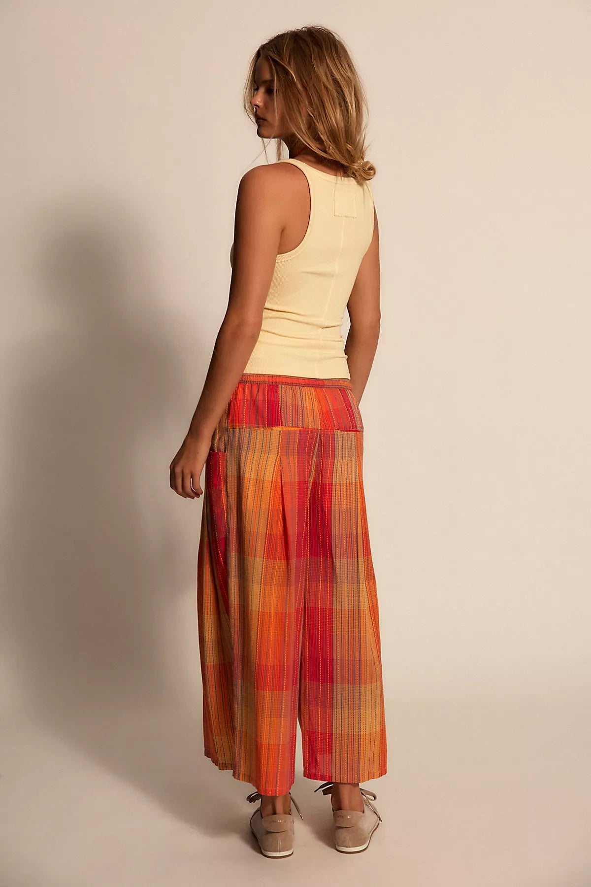 Telluride Wide-Leg Crop Pull-On Madras Pants