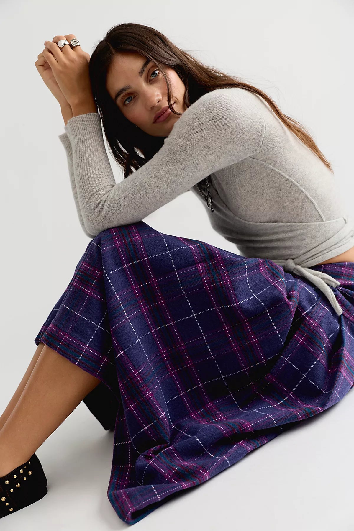 We The Free Skipper Pleated Plaid Midi Skirt