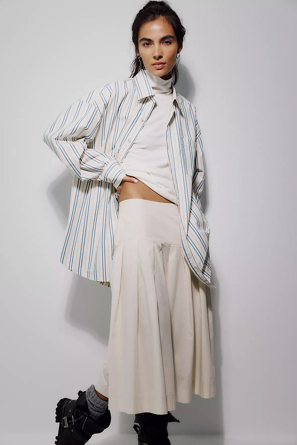 We The Free Skipper Pleated Chino Midi Skirt