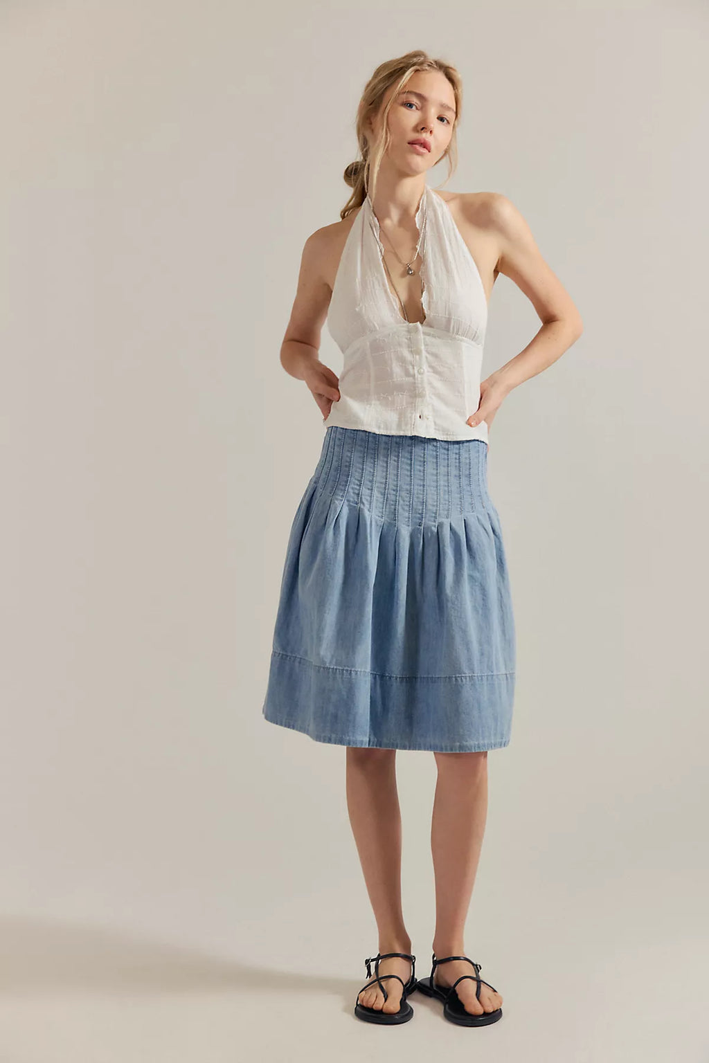 We The Free Peyton Pintuck Denim Midi Skirt