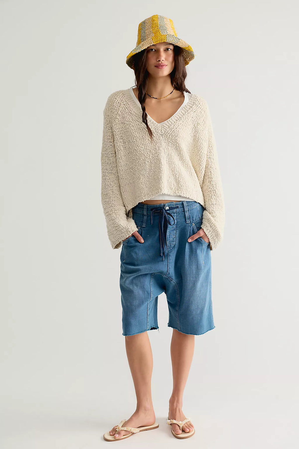 We The Free Sage Denim Harem Shorts