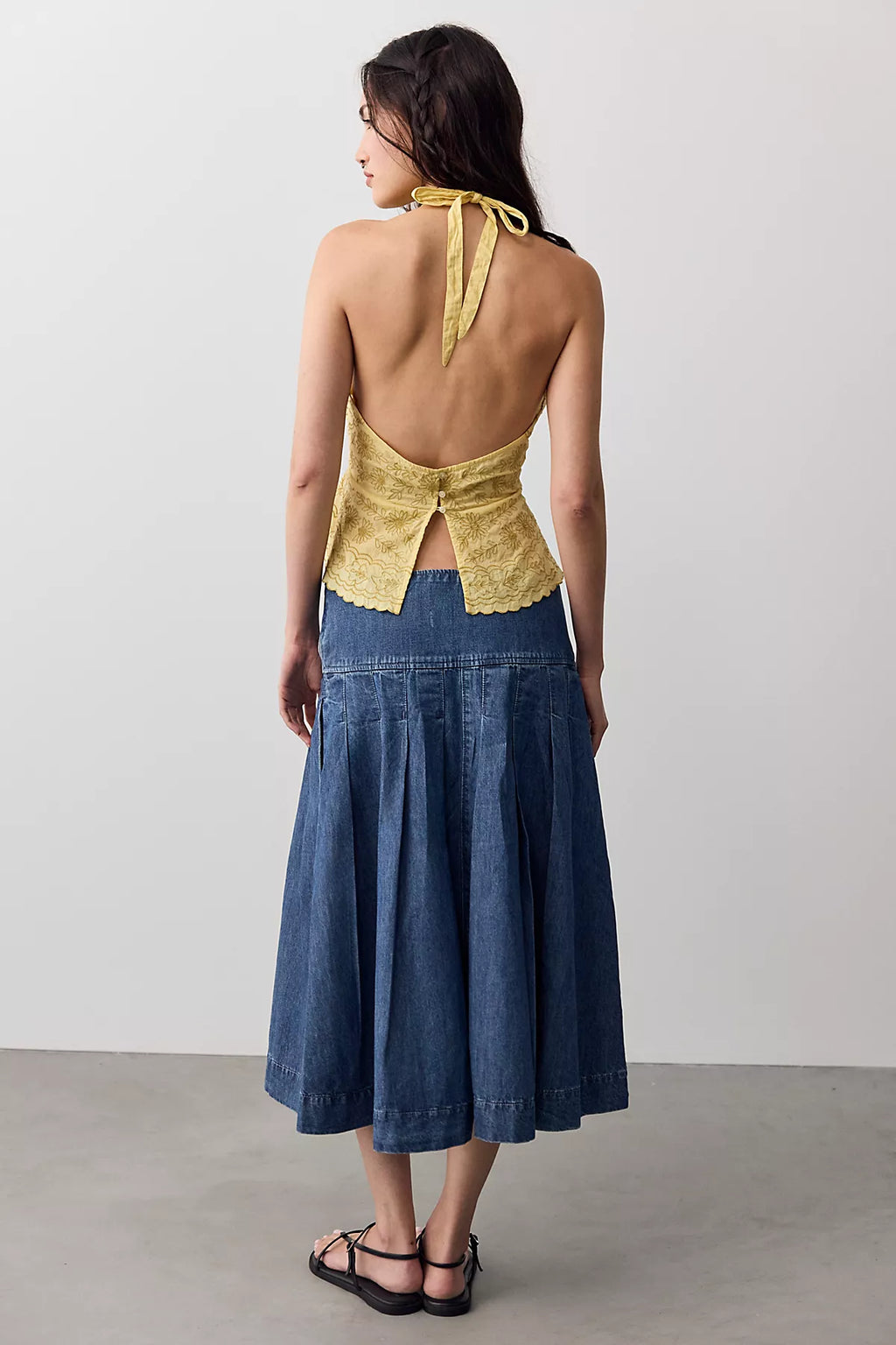 We The Free Skipper Pleated Denim Midi Skirt