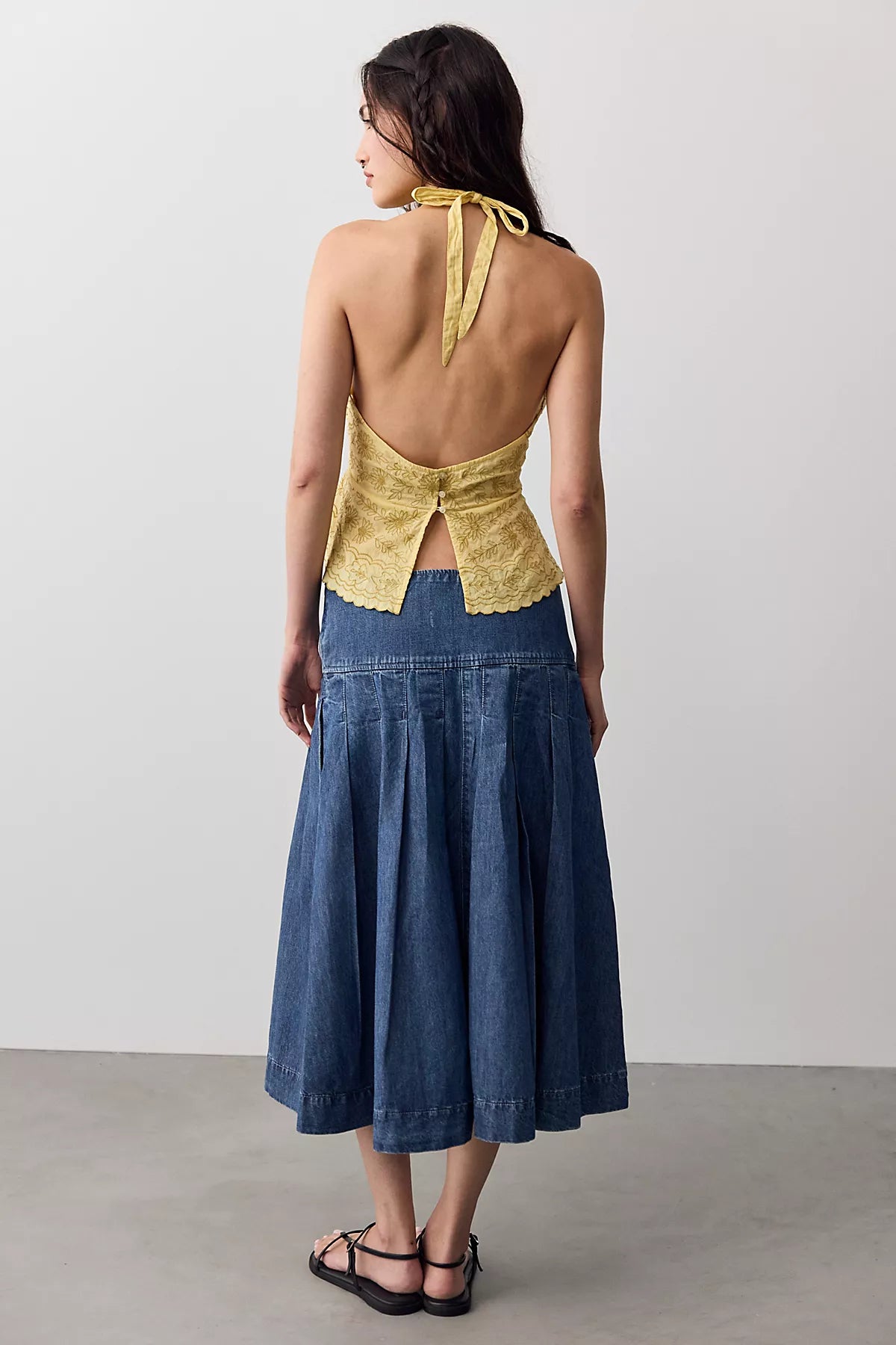 We The Free Skipper Pleated Denim Midi Skirt