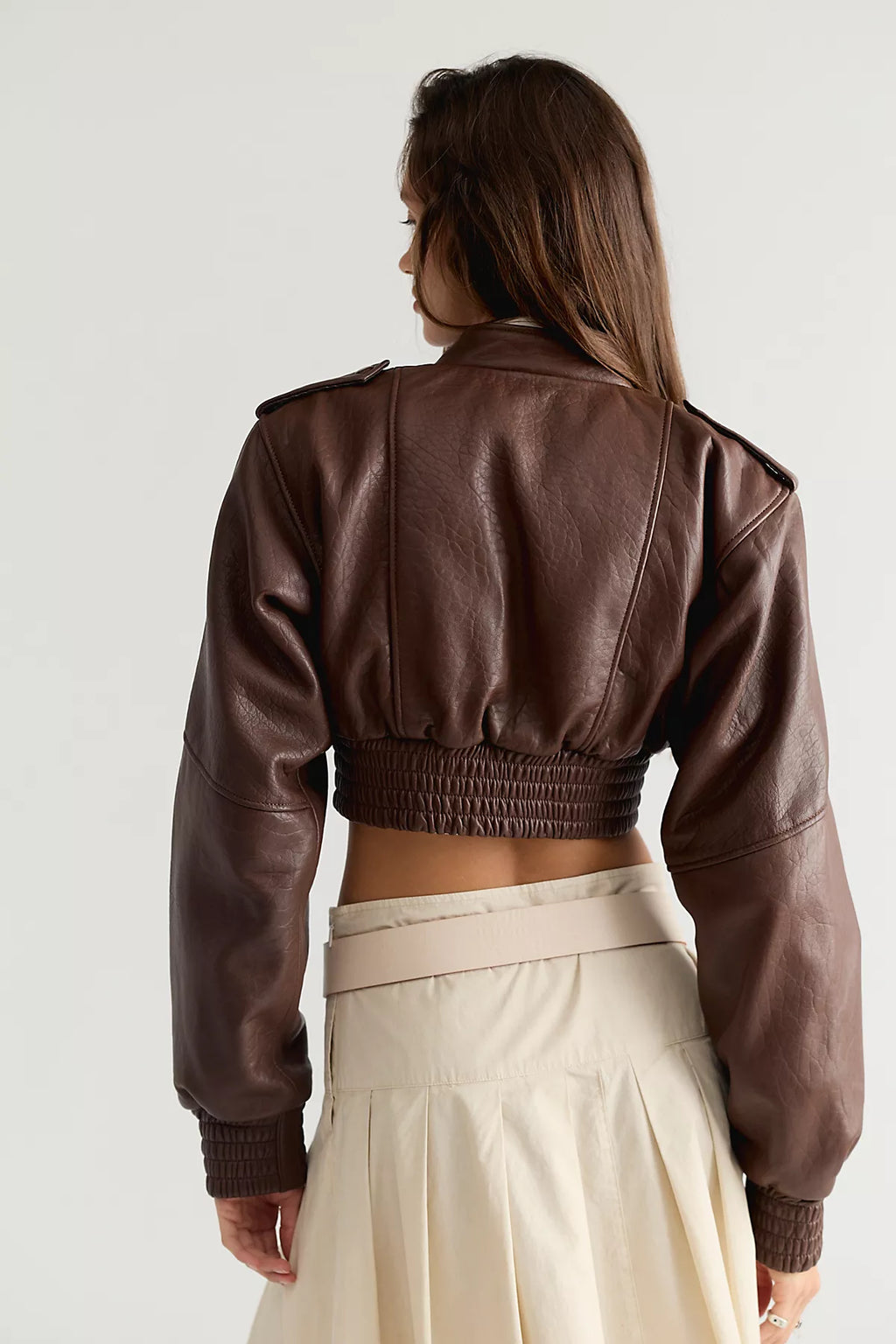 Understated Leather Cropped Bomber Jacket