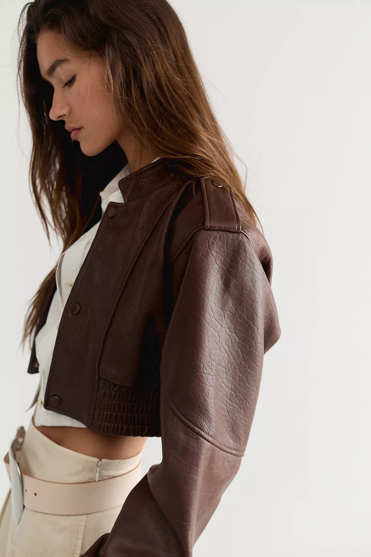 Understated Leather Cropped Bomber Jacket