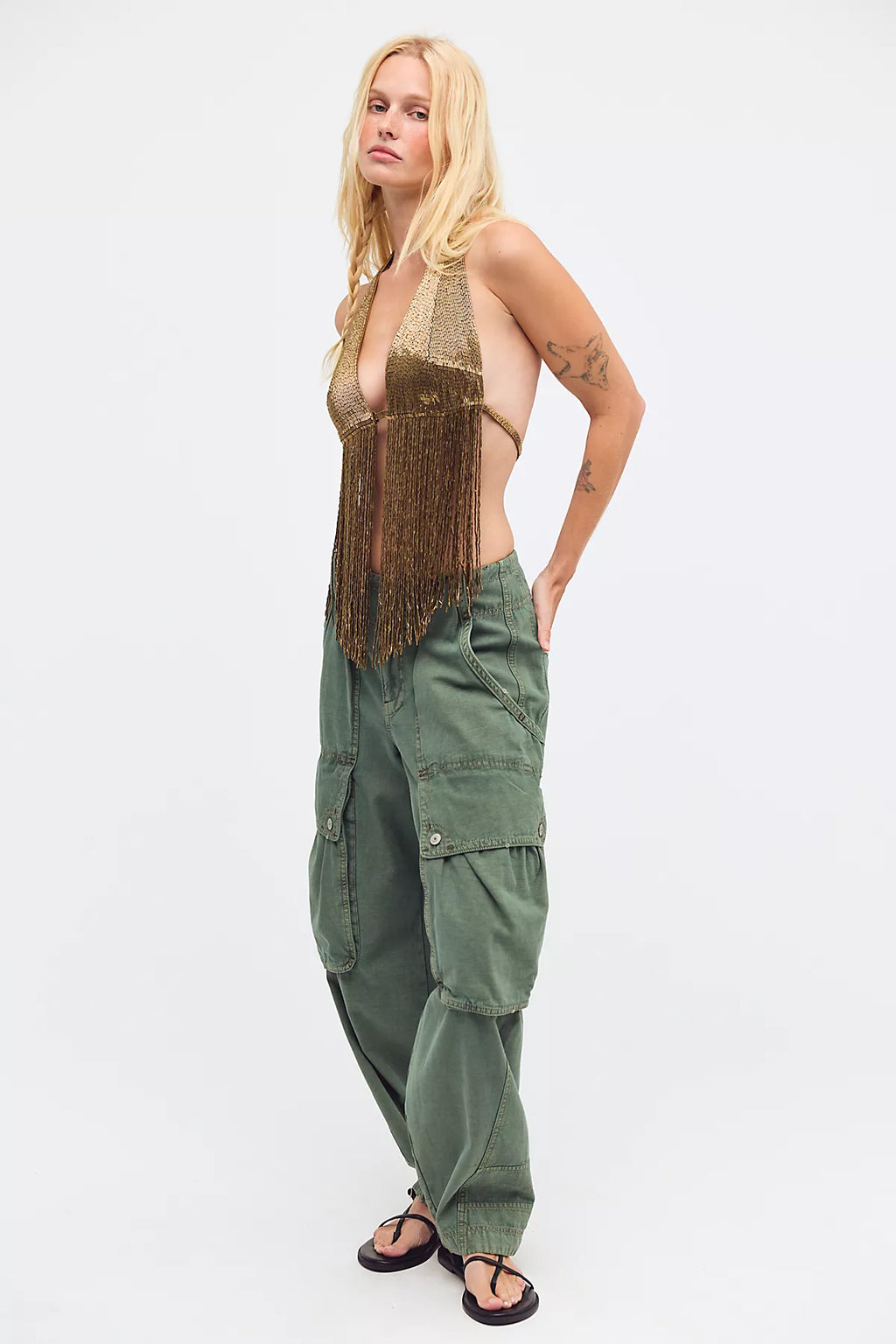 Retrofete Sereya Embellished Fringe Halter Top