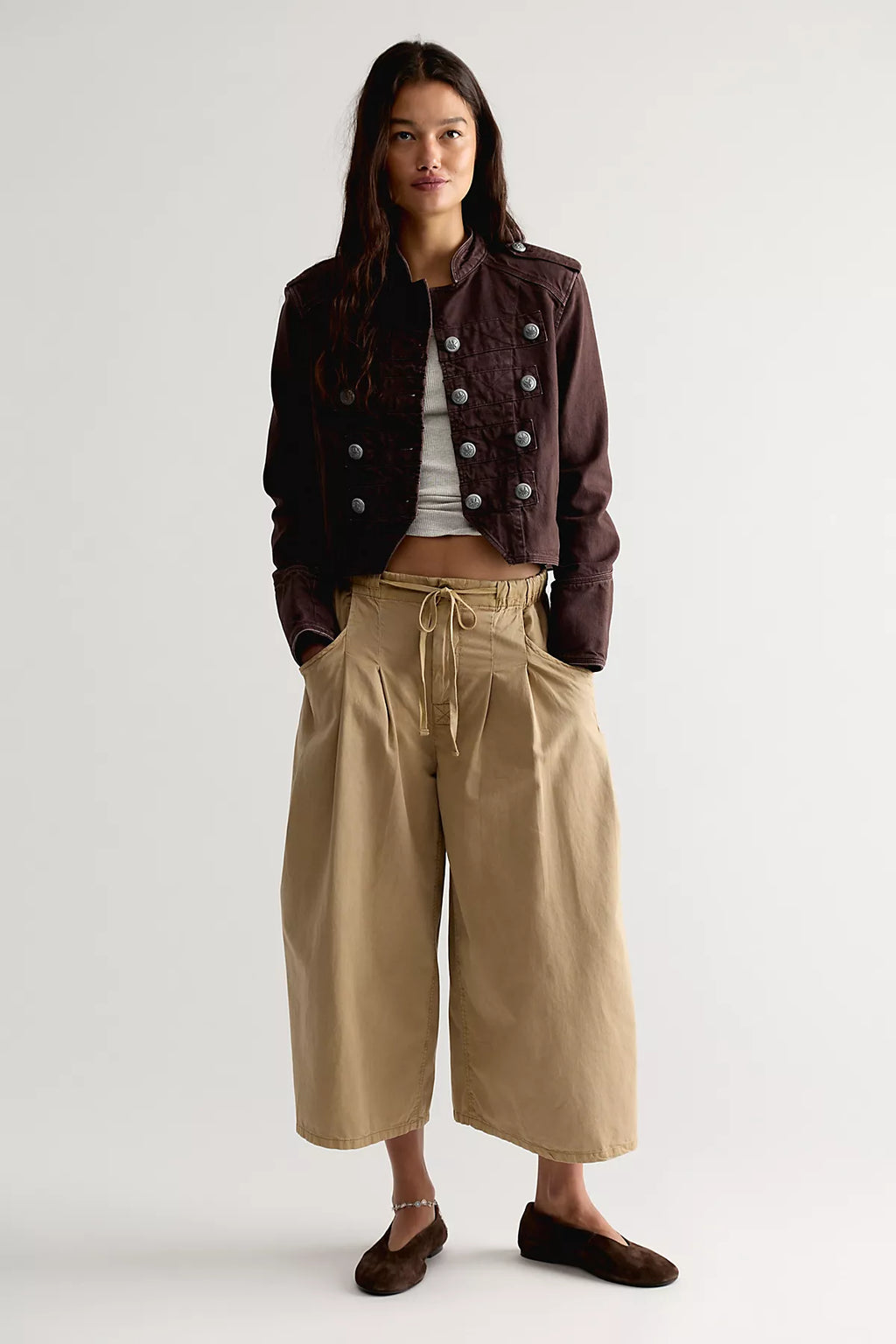 Telluride Wide-Leg Crop Pull-On Solid Pants