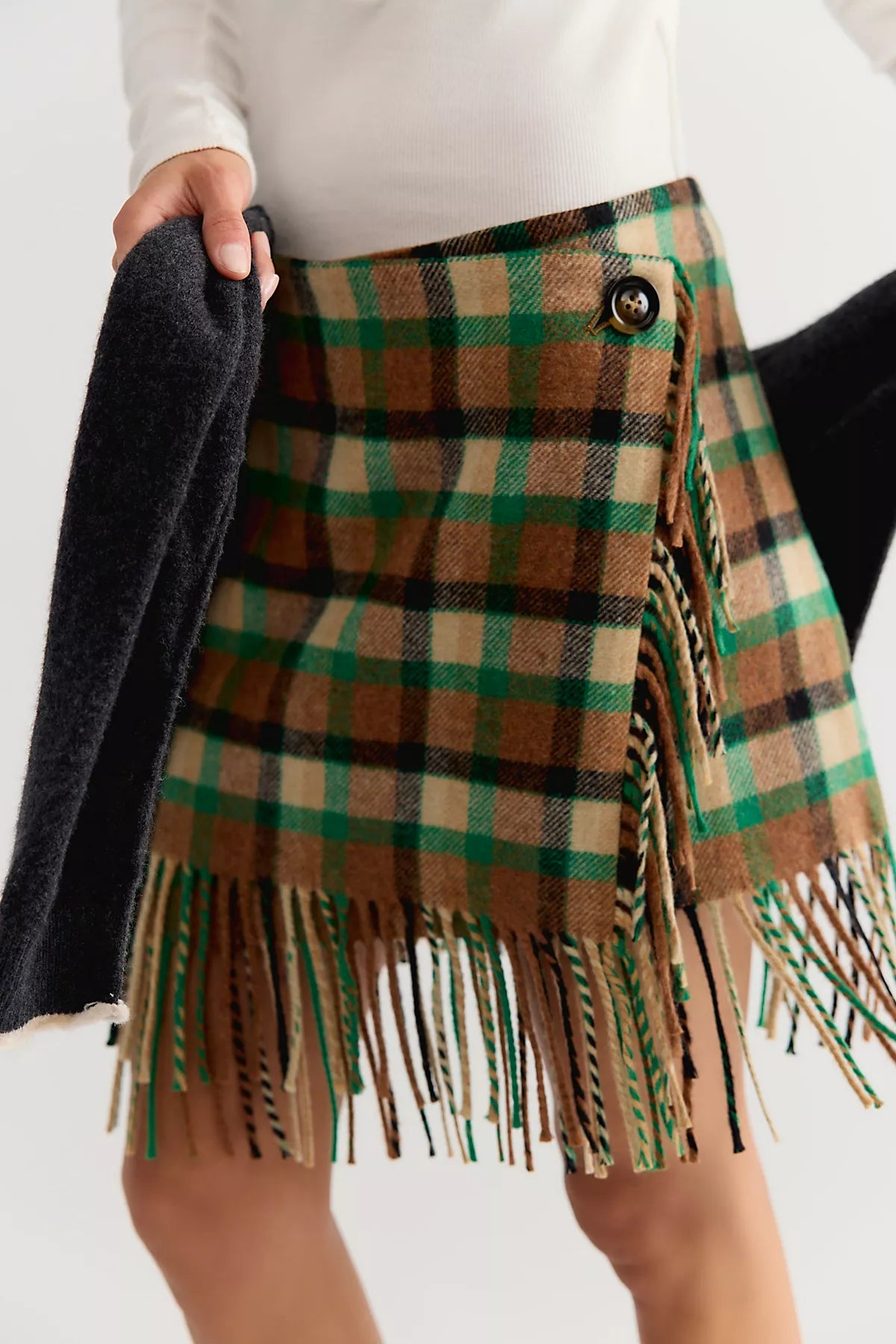 Rodebjer Aera Check Fringe Skirt