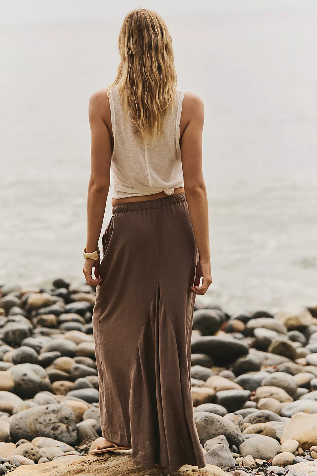 Sandshell Linen Blossom Maxi Skirt