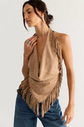 Understated Leather Madi Fringe Halter Top