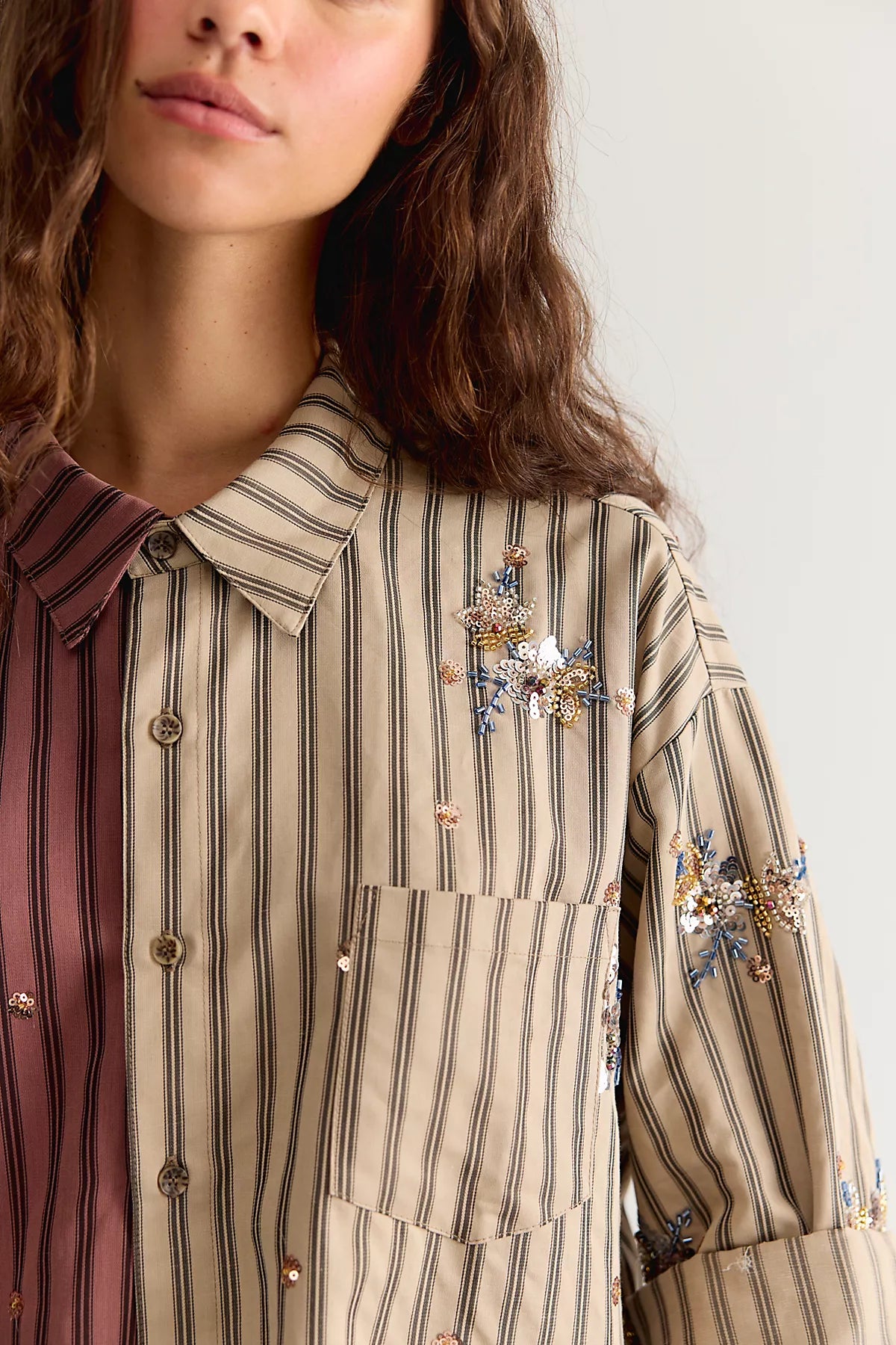 The Tales Half N’ Half Embellished Button Down Top
