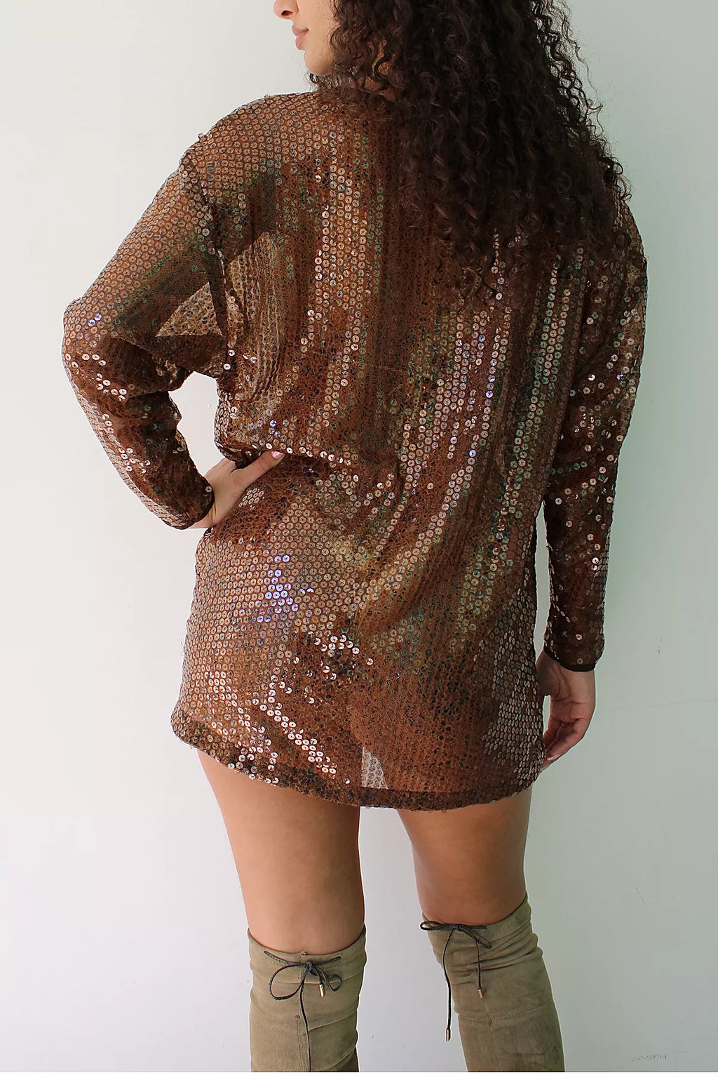 Vintage Mondi Brown Long-Sleeved Mini Dress Selected By Racquel