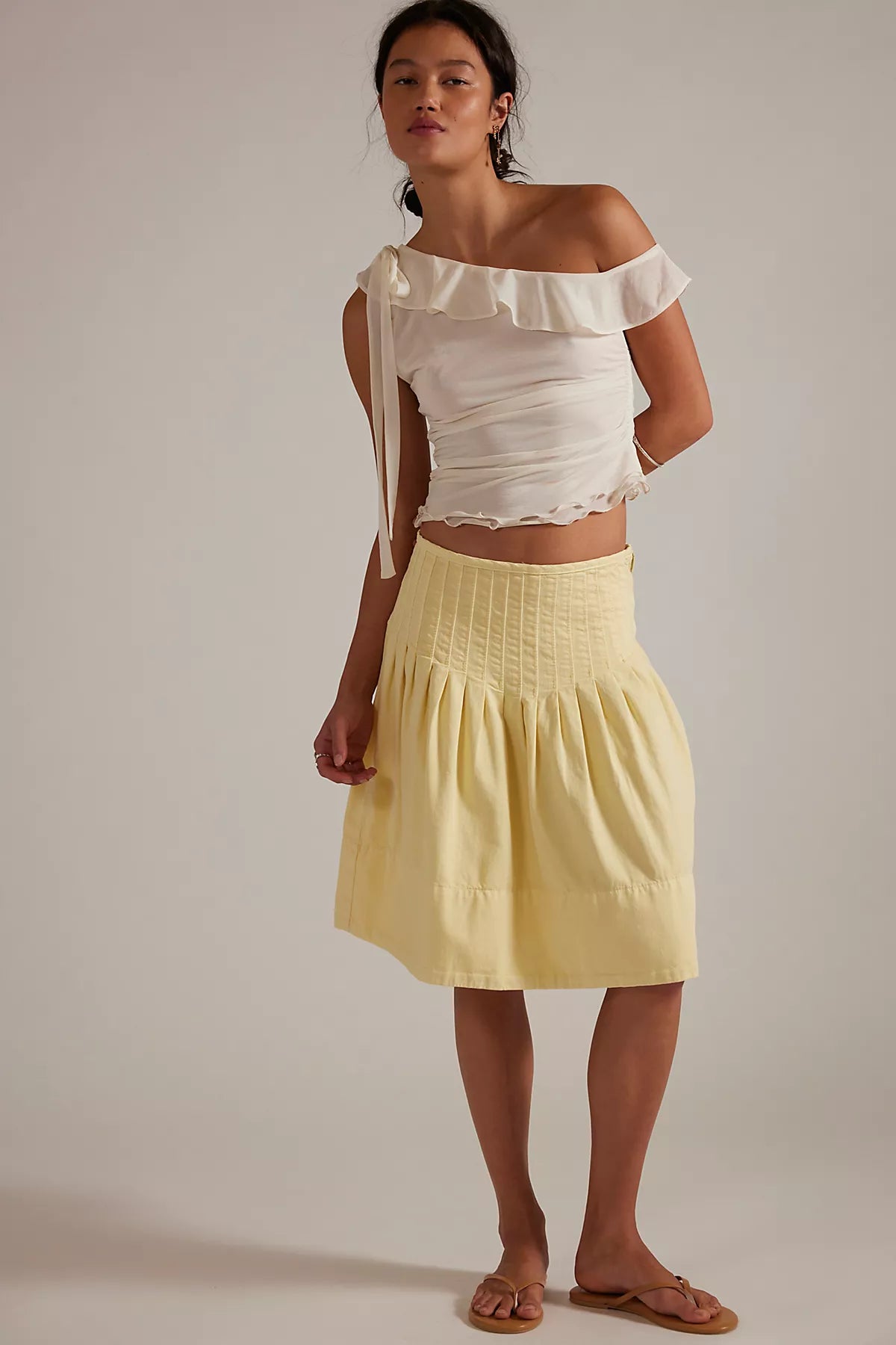We The Free Peyton Pintuck Denim Midi Skirt