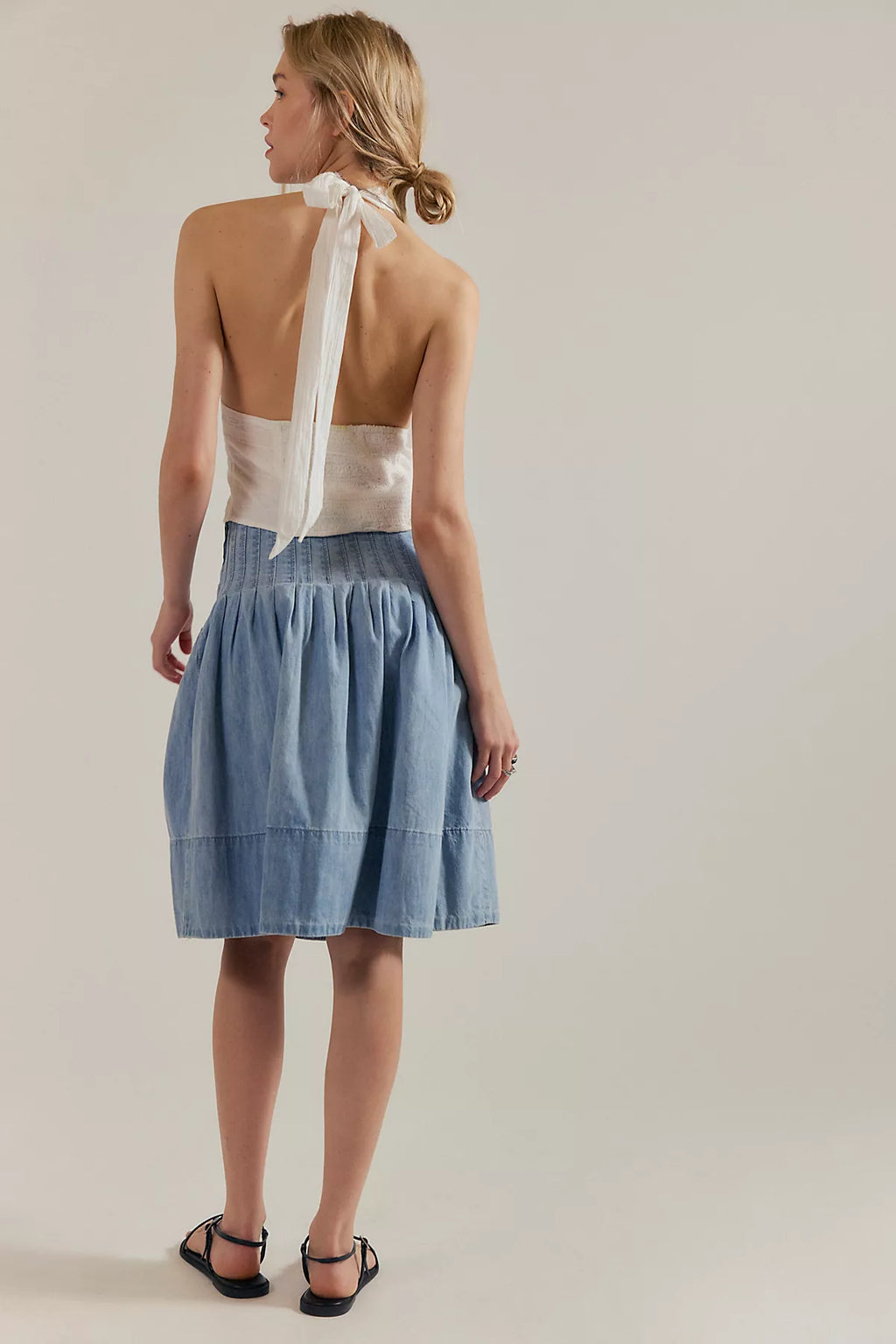 We The Free Peyton Pintuck Denim Midi Skirt