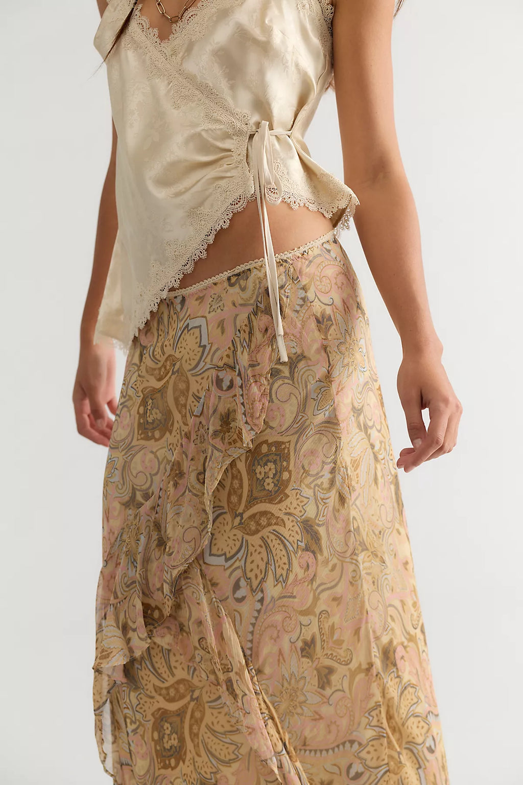 Spell Damask Ruffle Midi Skirt