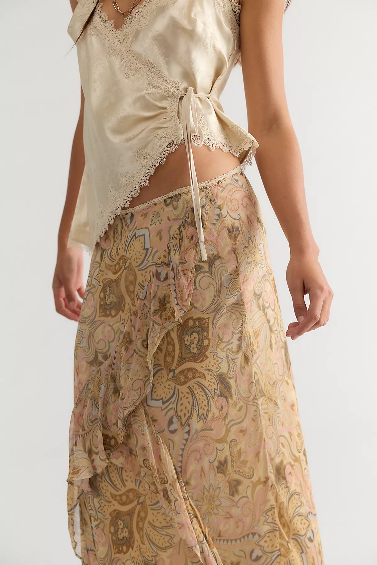 Spell Damask Ruffle Midi Skirt