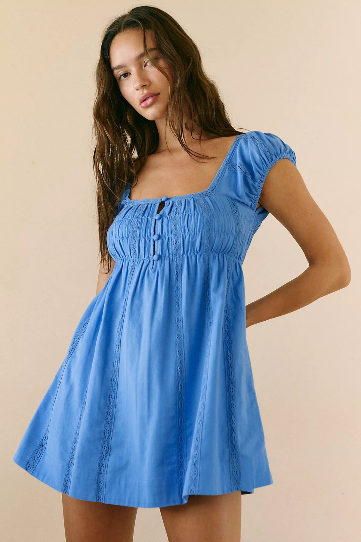 Nina Babydoll Cotton-Linen Mini Dress