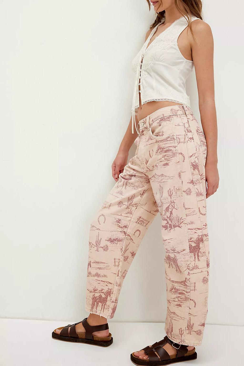 We The Free Good Luck Printed Barrel Jeans