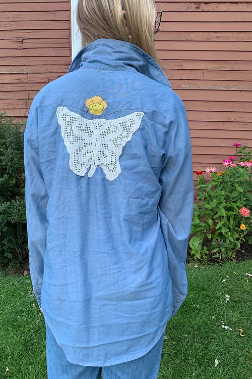 Anna Corinna Big Mac Chambray Appliquéd Snap Front Top