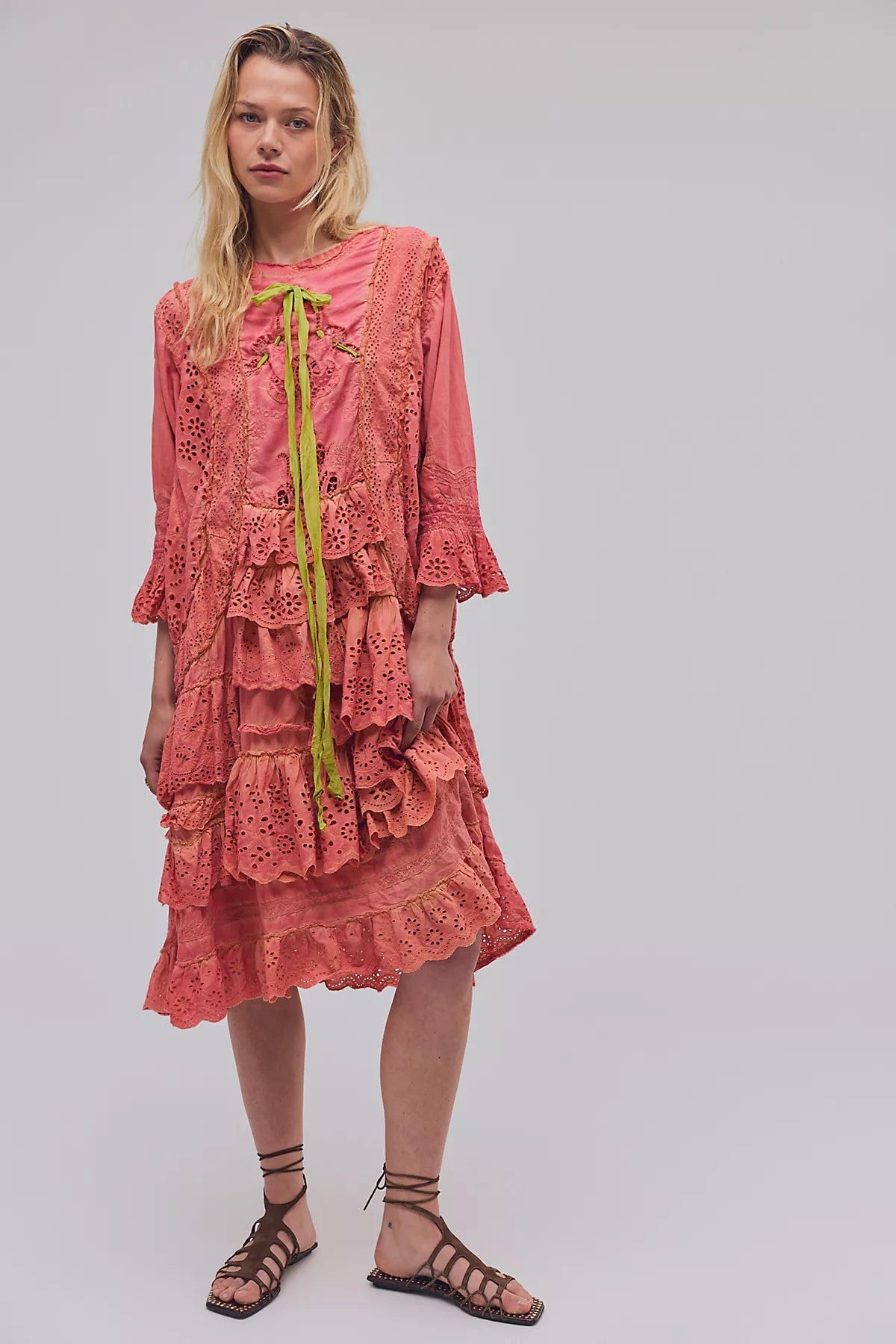 Magnolia Pearl Carmen Eyelet Ruffle Midi Dress