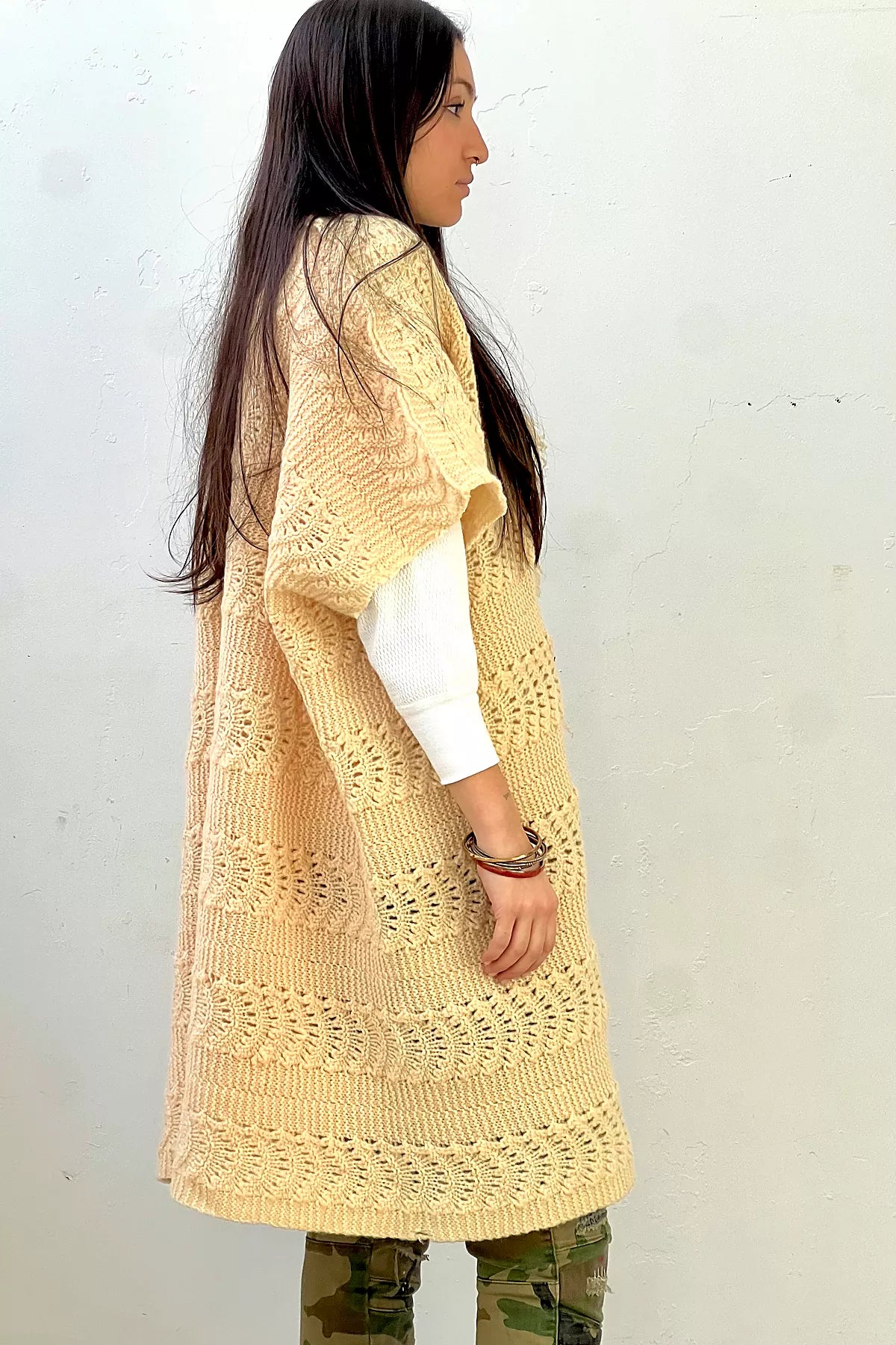 Anna Corinna Reworked Vintage Hand Knit Wool Sweater Coat
