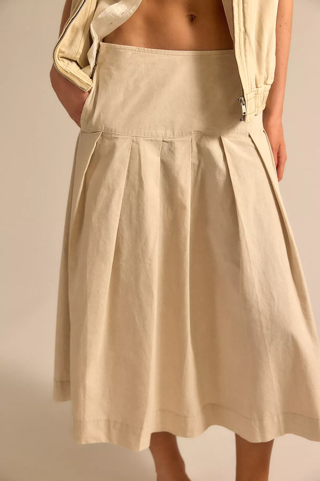 We The Free Skipper Pleated Chino Midi Skirt